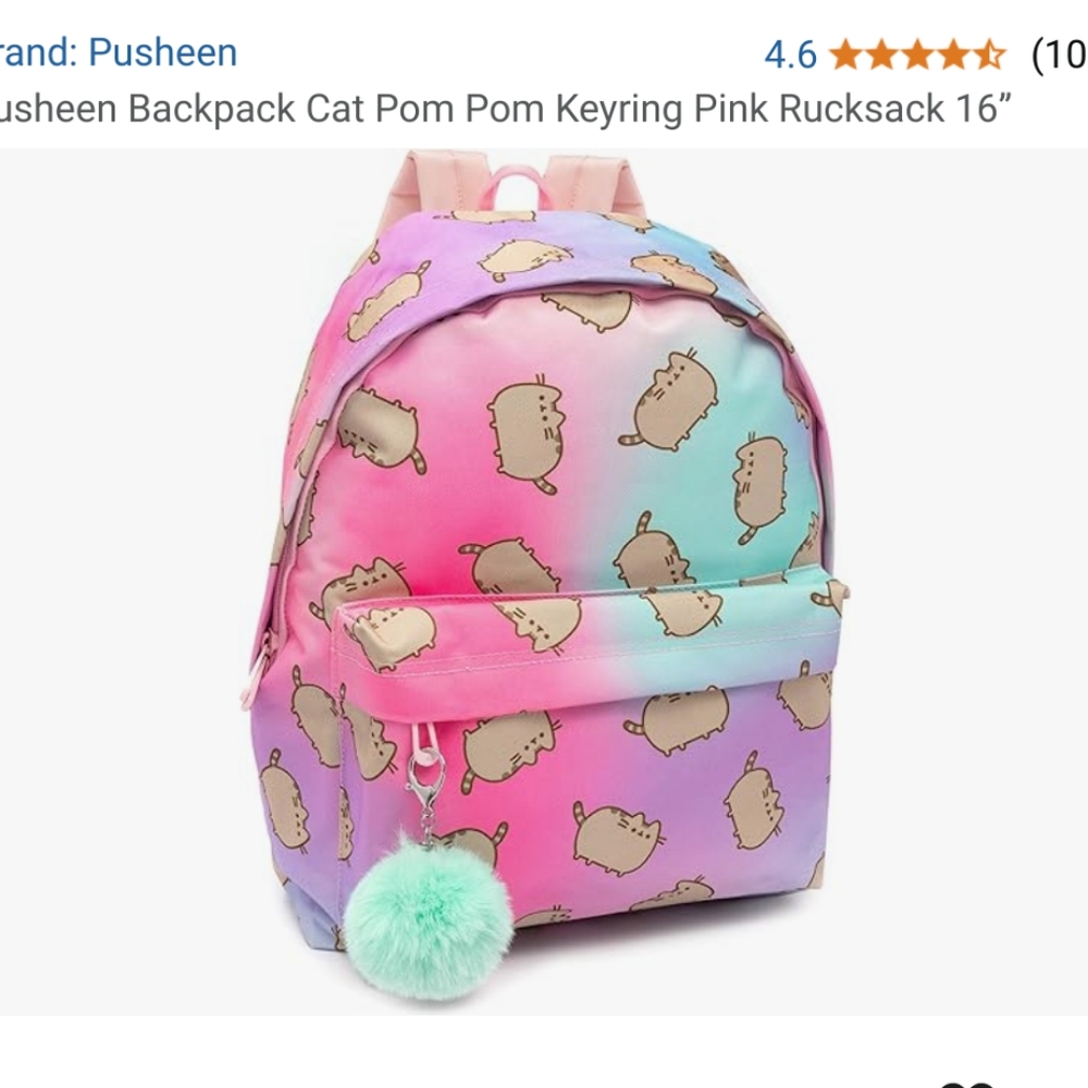 Pusheen Backpack In Pink/Blue with Fuzzy Aqua Pom Pom ✨ NWT✨